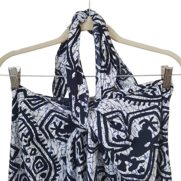 Vintage 70s HUKILAU FASHIONS Hawaiian Floral Tiki Sarong Wrap Dress Blue/Black - Picture 8 of 12